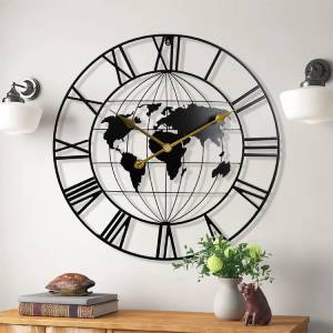 Large World Map Wall Clock